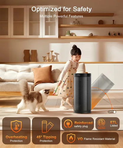 Miniatura 5 de Sunnote Calentador de espacio para uso en interiores, calentadores de cerámica eléctricos y portátiles de 1500 W con oscilación de 80°, termostato