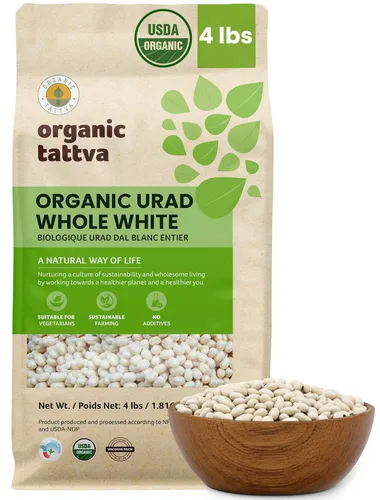 Organic Tattva White Urad Dal Entero (4 libras) – Lentejas secas orgánicas, sin gluten, veganas y kosher – Lentejas blancas sin pulir secas –