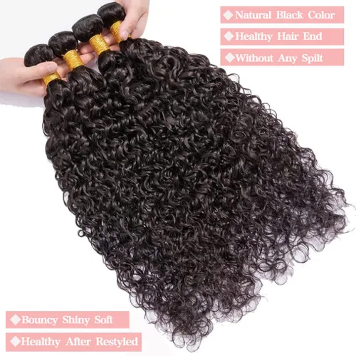 Miniatura 2 de Paquetes de cabello humano onda de agua 4 paquetes 10 12 14 16 pulgadas 10A brasileño virgen rizado profundo paquetes 100% sin procesar mojado