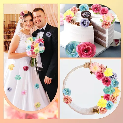 Miniatura 3 de Hanaive 80 cabezas de flores de seda, pequeñas peonías falsas, margaritas, rosas, ciruelos, flores de tela 3D, cabezas de flores artificiales a