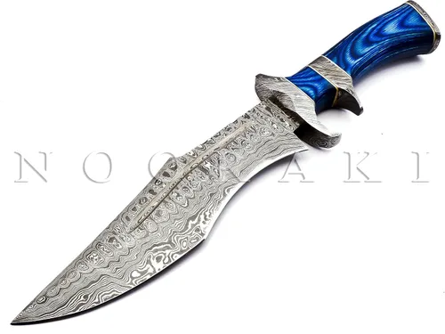 Miniatura 2 de NOORAKI - Cuchillo Bowie de 15" de damasco con vaina Cuchillo de caza hecho a mano - Cuchillos Bowie de hoja fija larga - Ideal para Azul