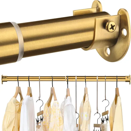 Barras de armario para colgar ropa, resistentes, longitud ajustable (#2 dorado, 18.5 - 28 pulgadas)