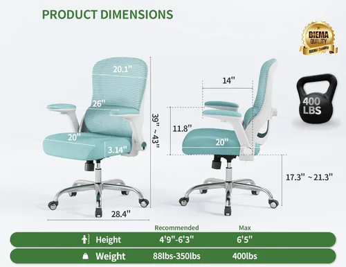 Miniatura 2 de Silla de oficina Veratric - Silla de escritorio ergonómica con soporte lumbar ajustable, silla de computadora de malla, sillas de oficina ejecutivas