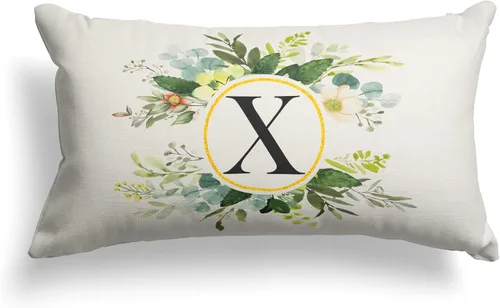 Miniatura 10 de Snycler Fundas de almohada con monograma de letra L, floral, 18 x 18 pulgadas, almohadas de primavera verdes, fundas decorativas de verano, Estilo L