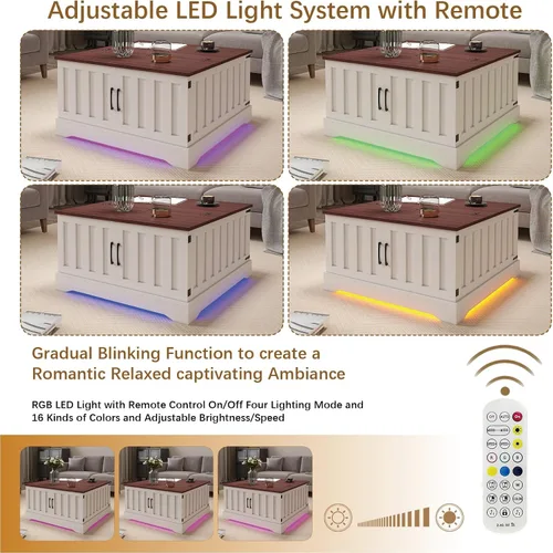 Miniatura 7 de HedoAjim - Mesa auxiliar elevable con almacenamiento, mesa de centro cuadrada de 31.5 pulgadas con gran almacenamiento oculto, mesa central