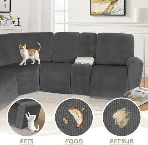 Miniatura 80 de Arfntevss Fundas de sofá seccional reclinable de terciopelo, Funda de sofá seccional de esquina para sofá reclinable, Funda elástica suave