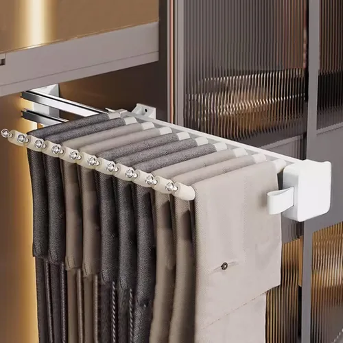 Miniatura 12 de Barra de valet extraíble para armario, soporte retráctil de 88.2 lbs, barra de armario ajustable de aleación de aluminio, riel de ropa extraíble
