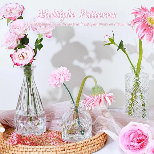 Miniatura 6 de UPBUD Juego de 12 jarrones de brotes de vidrio transparente, jarrones de flores mini para centros de mesa, jarrones pequeños a granel para Estándar