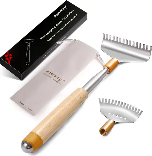 Rascador de espalda con 2 garras anchas desmontables, rascadores resistentes para mujeres, hombres y adultos, extensible hasta 24.4 in, mango de