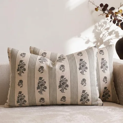 Miniatura 10 de Amor Virisso Fundas de almohada florales para sofá 18x18 Juego de 2 Fundas de almohada con estampado en bloque Fundas de almohada decorativas