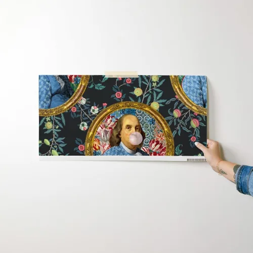 Miniatura 7 de Spoonflower Muestro de papel tapiz extraíble - Bubblegum Ben Franklin Presidente Floral Print Charcoal Novedad Papel pintado personalizado pre-pegado