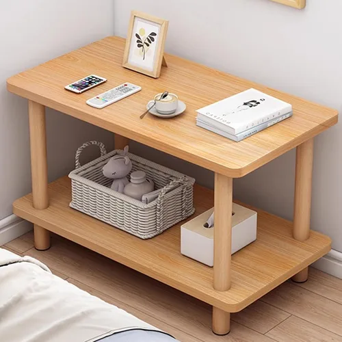 Miniatura 8 de Mesa auxiliar rectangular de varios tamaños con dos capas, espacio de almacenamiento para sala de estar, dormitorio, fácil montaje