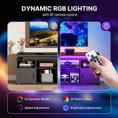 Miniatura 2 de SUNCOZE Soporte de TV, centro de entretenimiento con luces LED y gabinete para TV de 70/75/80 pulgadas, consola de TV moderna para juegos y medios