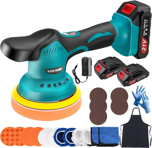 Kit de pulidora de búfer de coche inalámbrica con 2 baterías de 21V, pulidora de coche de 6 pulgadas con 8 velocidades variables de 2800-6000RPM y