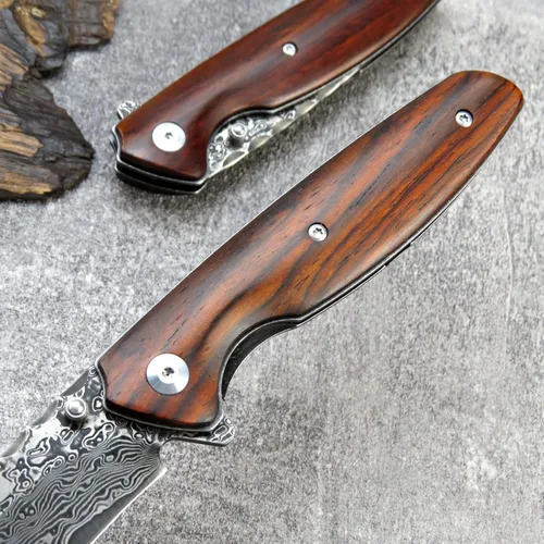 Miniatura 6 de Sitivien ST240 EDC Cuchillo plegable de acero Damasco con mango Dalbergia, bloqueo de hoja de núcleo VG10 y clip para cinturón, cuchillo de 240D