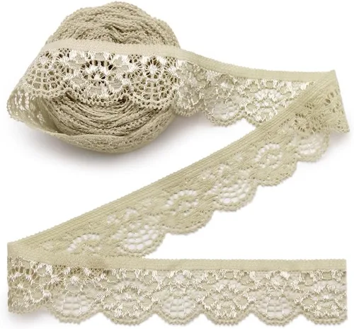Miniatura 18 de SEMINI Cinta elástica de encaje de 1 pulgada de ancho para costura, manualidades, boda, fiesta, decoración, ropa (beige)