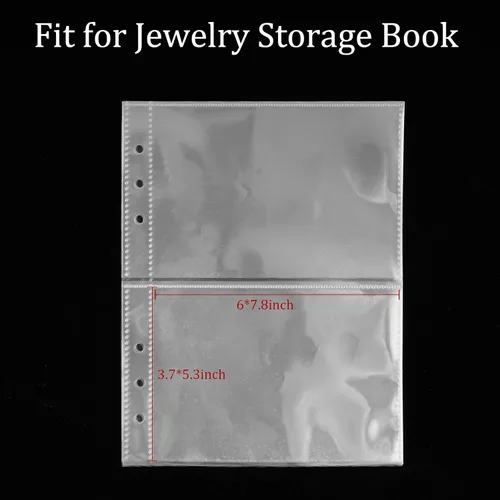 Miniatura 3 de Páginas interiores transparentes doble cara para libro de almacenamiento de joyería, encuadernador de 6 anillos, 24 hojas, 96 bolsillos, protector