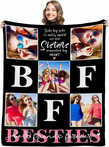 Miniatura 3 de Manta de collage de fotos personalizada con mensaje de amor y nombres, manta suave para niñas y hermanas, sofá cama, 30 x 40 pulgadas