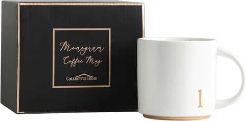 Miniatura 17 de COLLECTIVE HOME - Tazas de cerámica con monograma, tazas de café con inicial dorada de 15 onzas, elegantes tazas de té del alfabeto, elegante taza