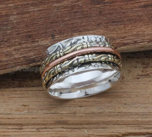 Miniatura 3 de 925 Silver Ring, Handmade Ring Women, Fidget Spinner Ring, Boho Silver Ring, Unique Spinner Ring, Meditation Silver Ring, Spinner Band Ring, Chunky