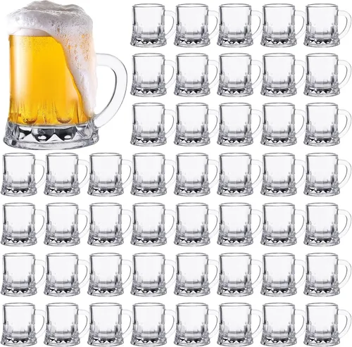 Miniatura 8 de Meanplan Juego de 48 mini tazas de cerveza a granel, vasos de chupito de 1 onza pequeña transparente con asas, mini tazas de whisky de degustación