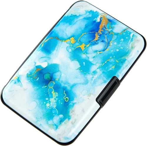 Miniatura 41 de Porta tarjetas de crédito pequeño con bloqueo RFID, cartera metálica delgada, mini, de aluminio, funda dura para mujeres y hombres