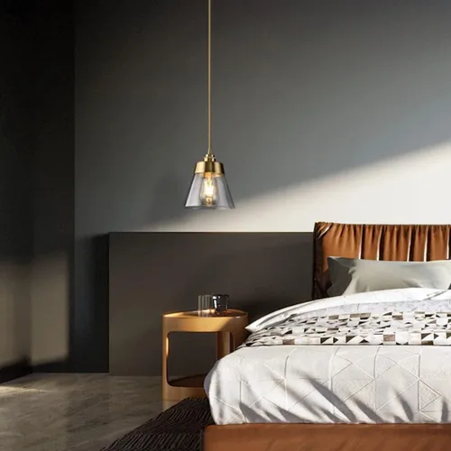 Miniatura 2 de Lámpara colgante con pantalla de vidrio, lámpara colgante de latón con acabado dorado, lámpara colgante de techo ajustable para mesita de noche