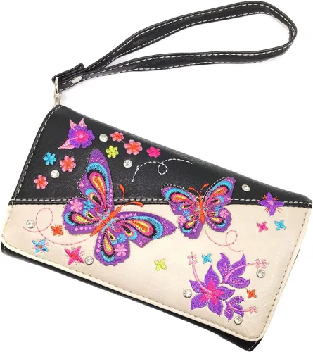 Miniatura 2 de Zelris Mariposa flor temporada bordado mujeres Crossbody muñeca triple cartera