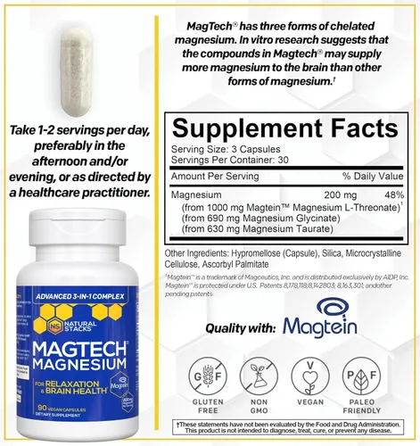 Miniatura 2 de Natural Stacks Magtech Magnesium Value Bundle - 3 formas de magnesio - Con Magteína L-treonato - Apoya la relajación y la salud cerebral* - 270