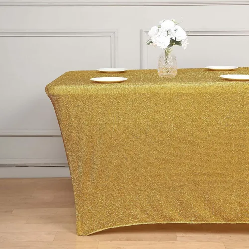 Miniatura 2 de Efavormart - Mantel rectangular ajustable de elastano de 6 pies, color dorado metálico con purpurina