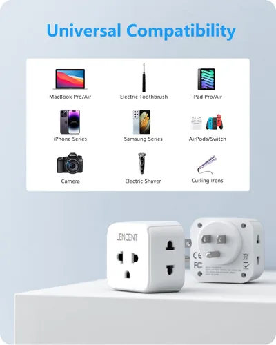 Miniatura 5 de LENCENT Adaptador de enchufe de EU a EE. UU., Adaptador de toma de EE. UU. a Europa, viaje de Europa a toma de EE. UU., extensor de toma de 3 lados