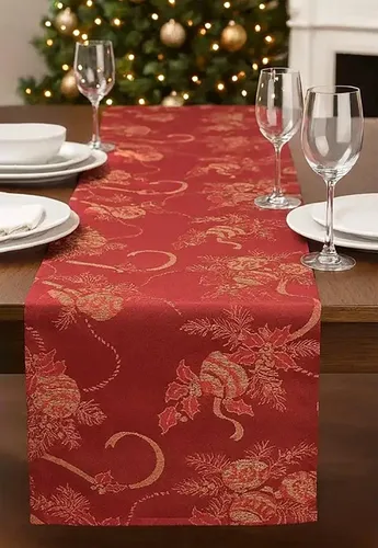 Fennco Styles Royal De Noel - Camino de mesa jacquard con diseño navideño de 16 pulgadas de ancho x 36 pulgadas de largo, rojo