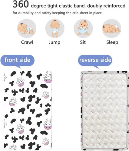 Miniatura 5 de Sábanas bajeras ajustables con temática de vaca, sábanas portátiles para minicuna de material ultra suave, sábana para colchón de cuna o sábana