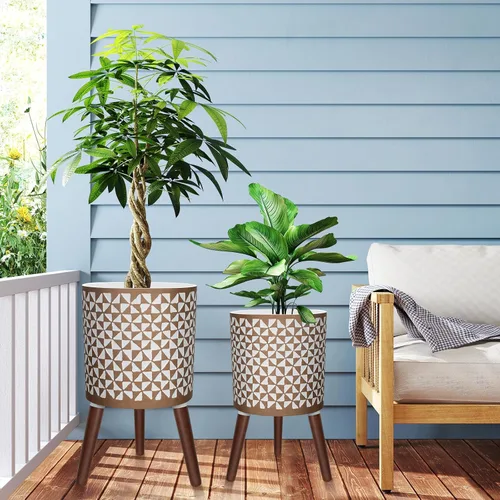 Miniatura 4 de Maceta de 10 y 12 pulgadas con soporte, macetas grandes y modernas para plantas de interior y exterior con agujeros de drenaje, macetas grandes