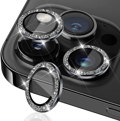 Protector de lente de cámara para iPhone 16 Pro Max/Pro, cubierta de lente de vidrio templado con anillo de aleación de aluminio (negro brillante)