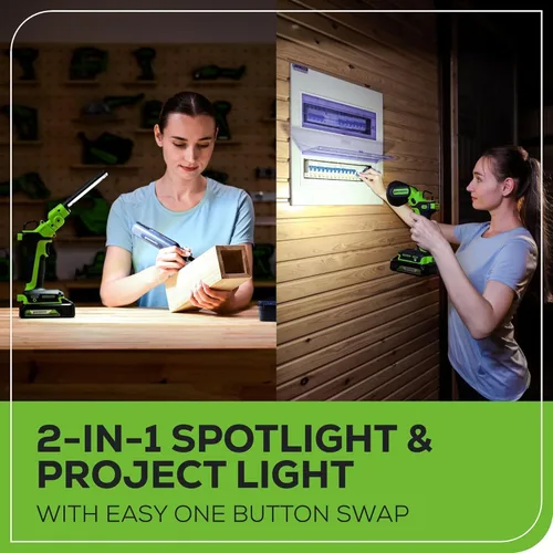 Miniatura 4 de Greenworks - Taladro de impacto inalámbrico de 24 V y kit de luz de trabajo 2 en 1 con 2 baterías de 2 Ah y cargador – Sin escobillas, liviano
