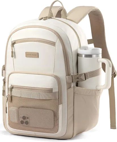 Miniatura 9 de LOVEVOOK Mochila para laptop para mujeres/hombres con correa de hebilla mejorada para portavasos y bolsillo de malla versátil, Negro, 15,6 pulg.