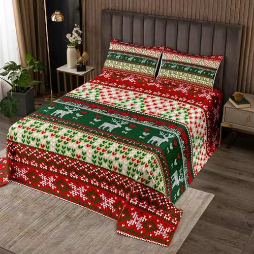 Miniatura 31 de Manfei Juego de colcha de Navidad para niños, tamaño individual, diseño de pinos de dibujos animados, decoración de habitación de niños y adultos