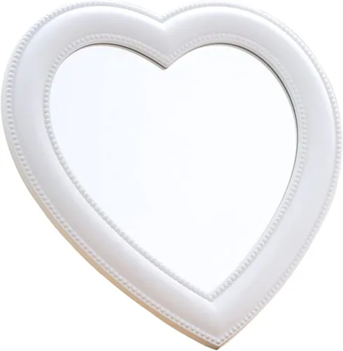 Miniatura 13 de Mokoze Espejo en forma de corazón para escritorio o pared, espejo de tocador rosa claro de 11 x 10.6 pulgadas con soporte y agujero para colgar