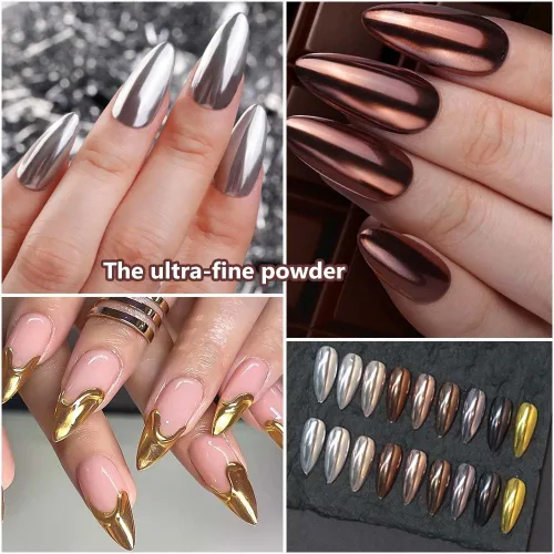 Miniatura 3 de Polvo de uñas cromado, 9 colores, efecto espejo metálico, champán, cromado, pigmento para arte de uñas, purpurina ultrafina, cromada, arte de uñas