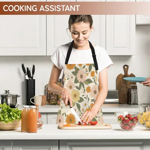 Miniatura 6 de Delantal de cocina con bolsillo, cuello ajustable impermeable y lazos largos, delantal de cocina para hornear, jardinería, pintura para mujer Retro