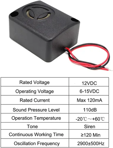 Miniatura 2 de Shanghj 6 juegos 110dB electrónica mini sirena piezoeléctrica DC 12V seguro antirrobo de alto decibelio alarma de zumbador activo con 9V clip