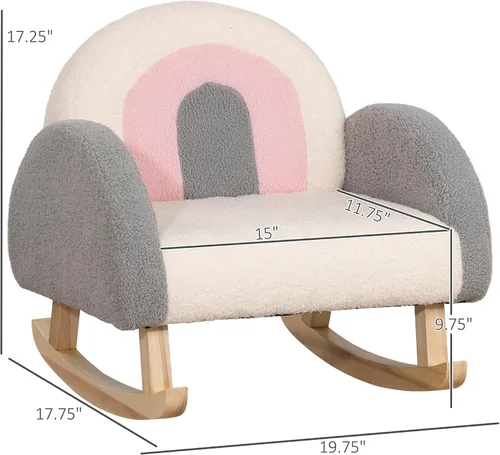 Miniatura 3 de Qaba Sofá para niños, mecedora para niños pequeños con marco de madera maciza, tela de vellón de cordero sintético, sillón para niños para guardería