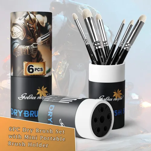 Miniatura 4 de Golden Maple Dry Brush - Juego de pinceles para pintura en miniatura, 6 unidades, modeladores profesionales, pinceles de pintura en miniatura