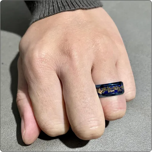 Miniatura 2 de Anillo de banda de fibra de carbono de moda Anillo de dragón de acero inoxidable