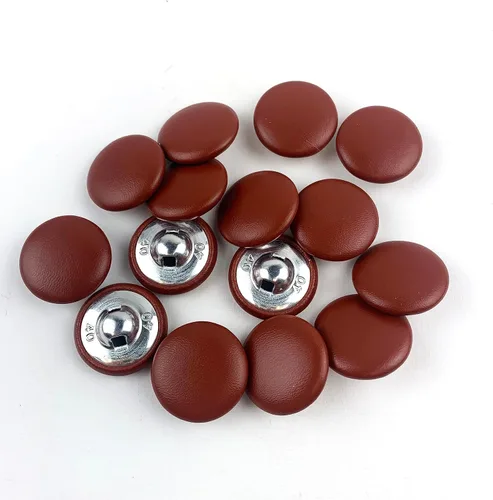 Miniatura 24 de Heyiwell 30 botones redondos cubiertos de cuero con vástago de metal, para vestidos de novia, camisas, vestidos, manualidades de costura (beige, mm)