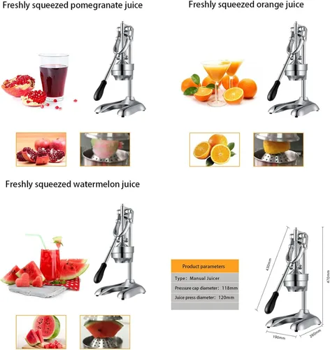 Miniatura 6 de Exprimidor manual de cítricos – Exprimidor de jugo de naranja/limón/fruta – Prensa de jugo de hierro fundido resistente – Base antideslizante, fácil