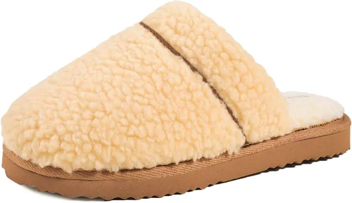Women's Fuzzy Plush Shearling Scuff Mule Slipper with Cozy Memory Foam, Slip-on Sherpa House Shoes
