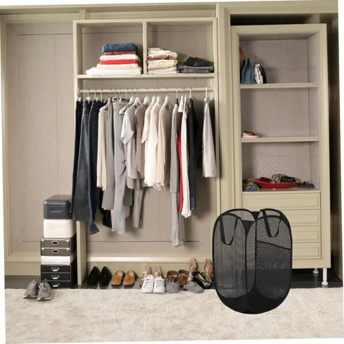 Miniatura 6 de LIFKOME Organizador de sección vertical Cesta de lavandería de acero inoxidable Percha de ropa plegable Estante de almacenamiento Cesta de ropa