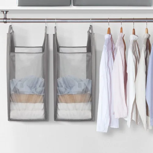 Miniatura 2 de STORAGE MANIAC Paquete de 2 cestas colgantes para la ropa, bolsa de malla frontal transparente, canasta delgada, cesta doble colgante para armario